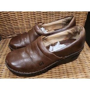 BORN Shoes Womens Leather Brown‎ Slip On Heels Comfort Clogs Size  US 7 M